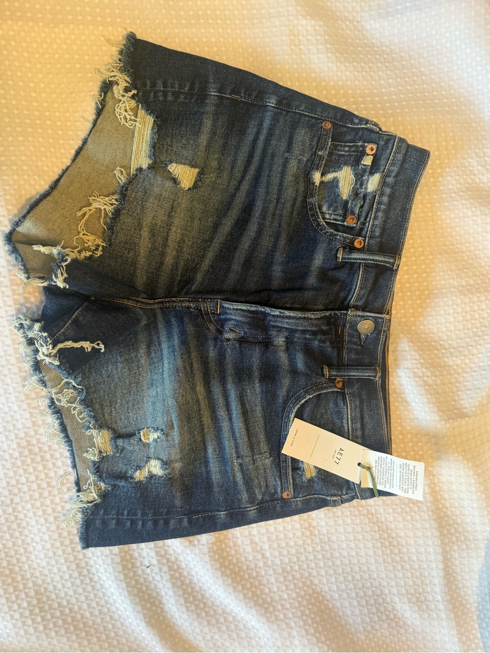 aerie Dark Wash Distressed Denim Shorts